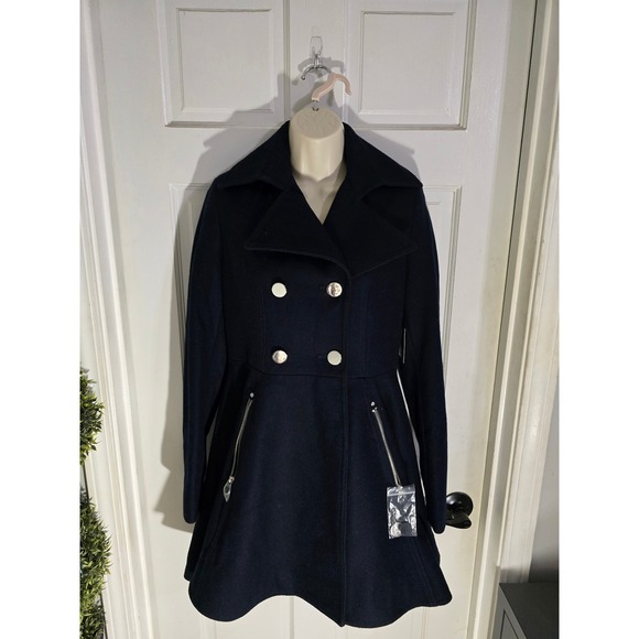 Liz Claiborne Navy Blue Wool Blend Pea Coat Fit Flare Double Breasted Small NWT - Picture 11 of 14